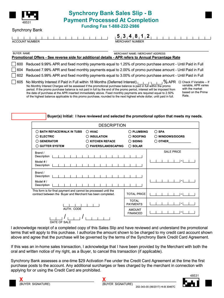  Synchrony Bank Sales Slip B 2017-2024