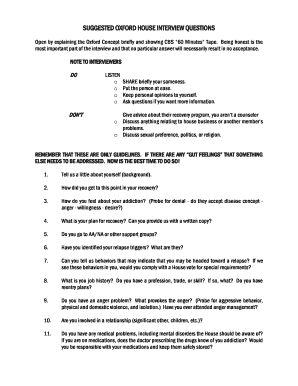 Oxford House Interview Questions  Form