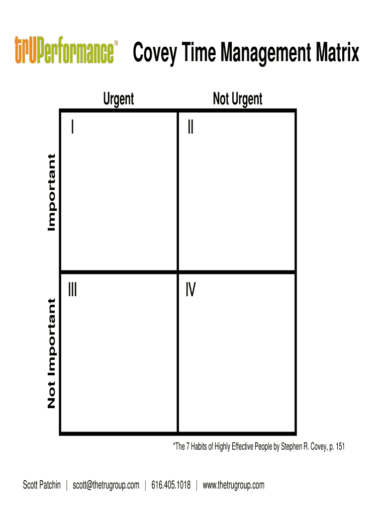 Covey Time Management Matrix  Form