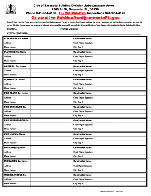  Subcontractor Form Sarasota 2012-2024