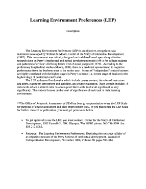 Learning Environment Preferences Lep  Form