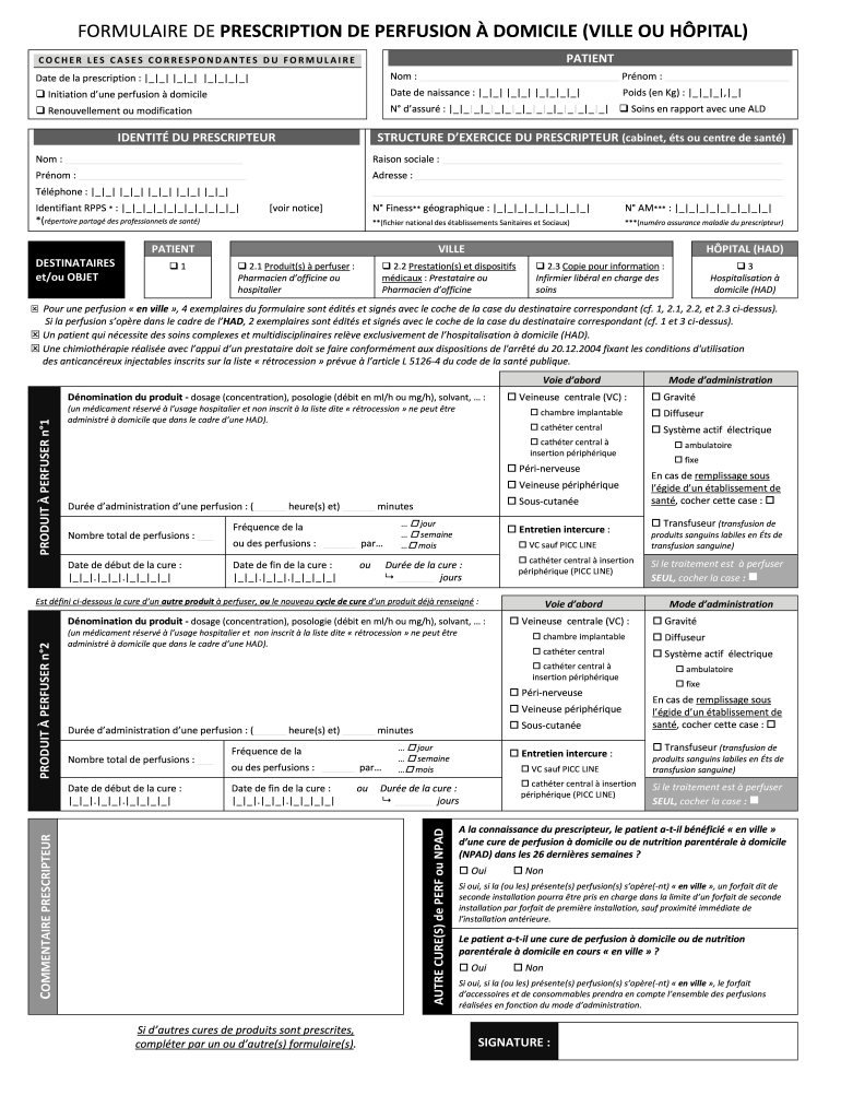 Formulaire Prescription Perfusion Domicile