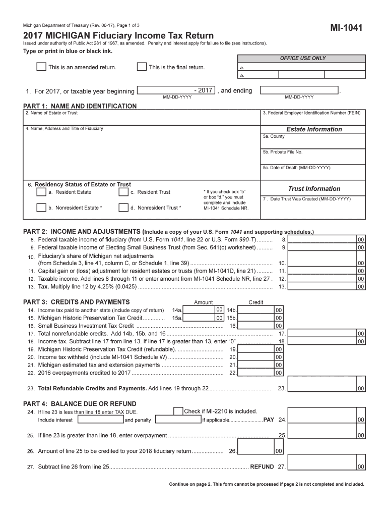  Form 1041 for Michigan No Download Needed 2017