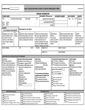 S ADULT EDUCATION and LITERACY STUDENT ENROLLMENT FORM