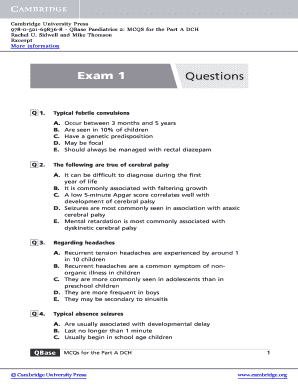 978 0 521 69836 8 QBase Paediatrics 2 MCQS for the Part a DCH  Form