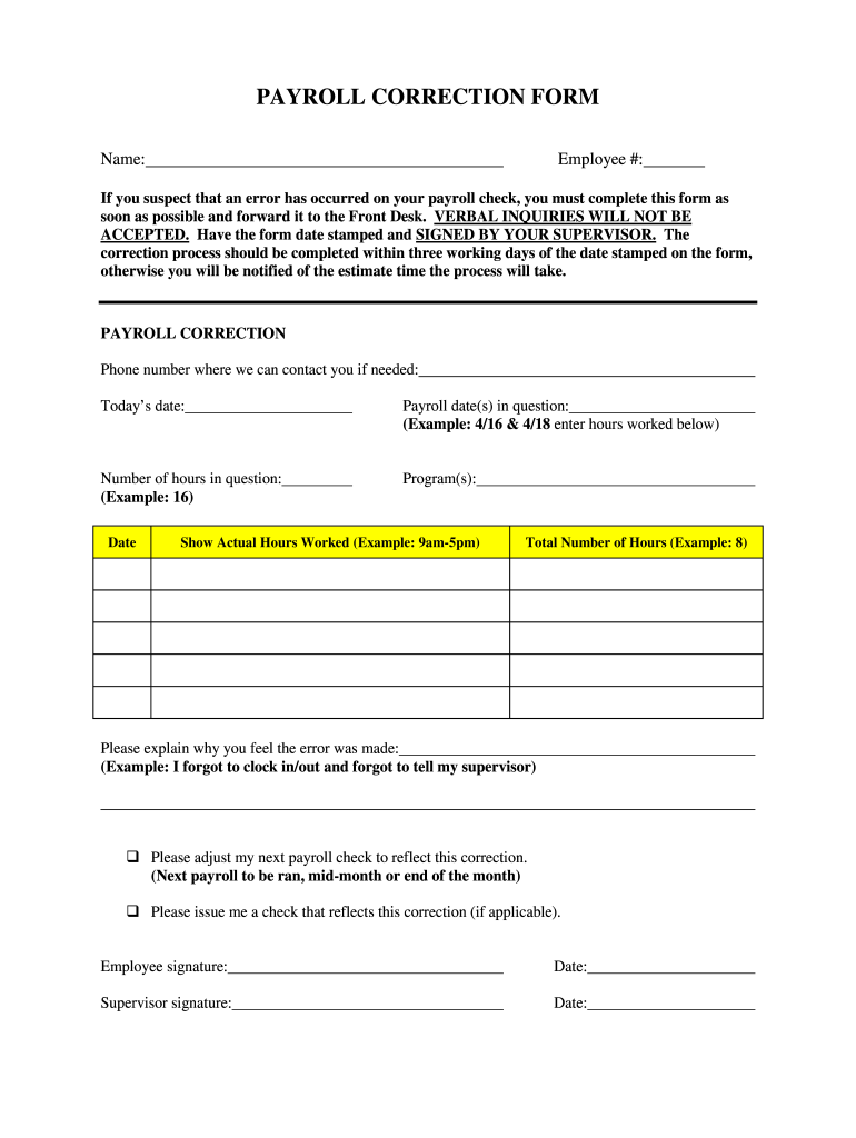 PAYROLL CORRECTION FORM