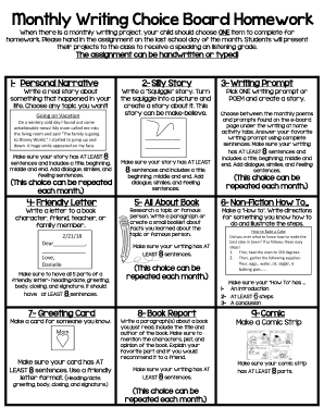 Writing Choice Board  Form