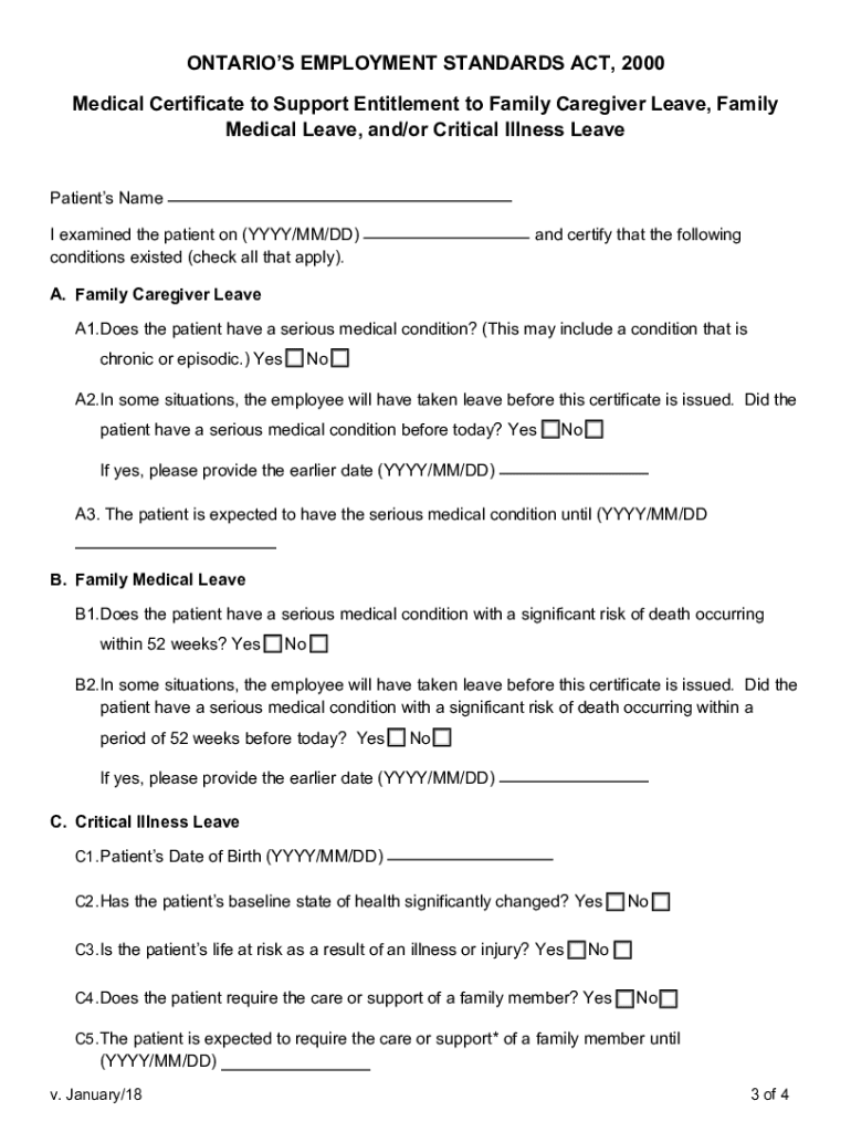  Medical Certificate to Support Entitlement to Family Caregiver Leave, Family 2018-2024