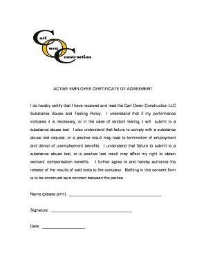 Certificate of Agreement  Form