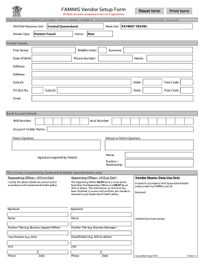 FAMMIS Vendor Setup Form