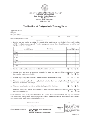 Verification of Postgraduate Training Form