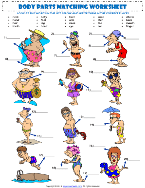 Body Parts Matching Worksheet PDF  Form