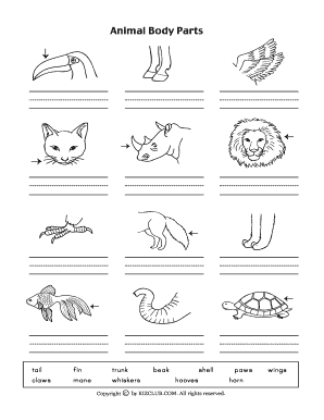 Animal Body Parts Worksheet PDF  Form