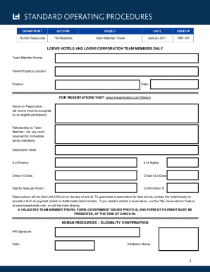 Loews Team Member Travel  Form