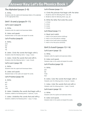 Let&#039;s Go Phonics 1 Answer Key  Form