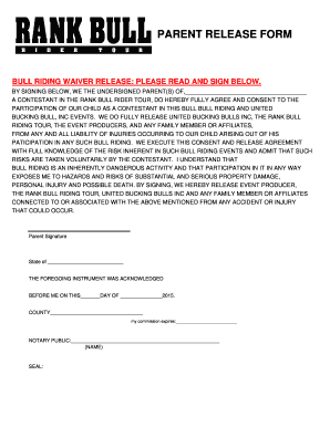 BULL RIDING WAIVER RELEASE PLEASE READ and SIGN below  Form
