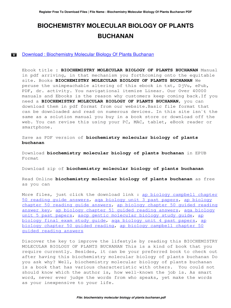 Biochemistry and Molecular Biology of Plants Buchanan PDF Download  Form