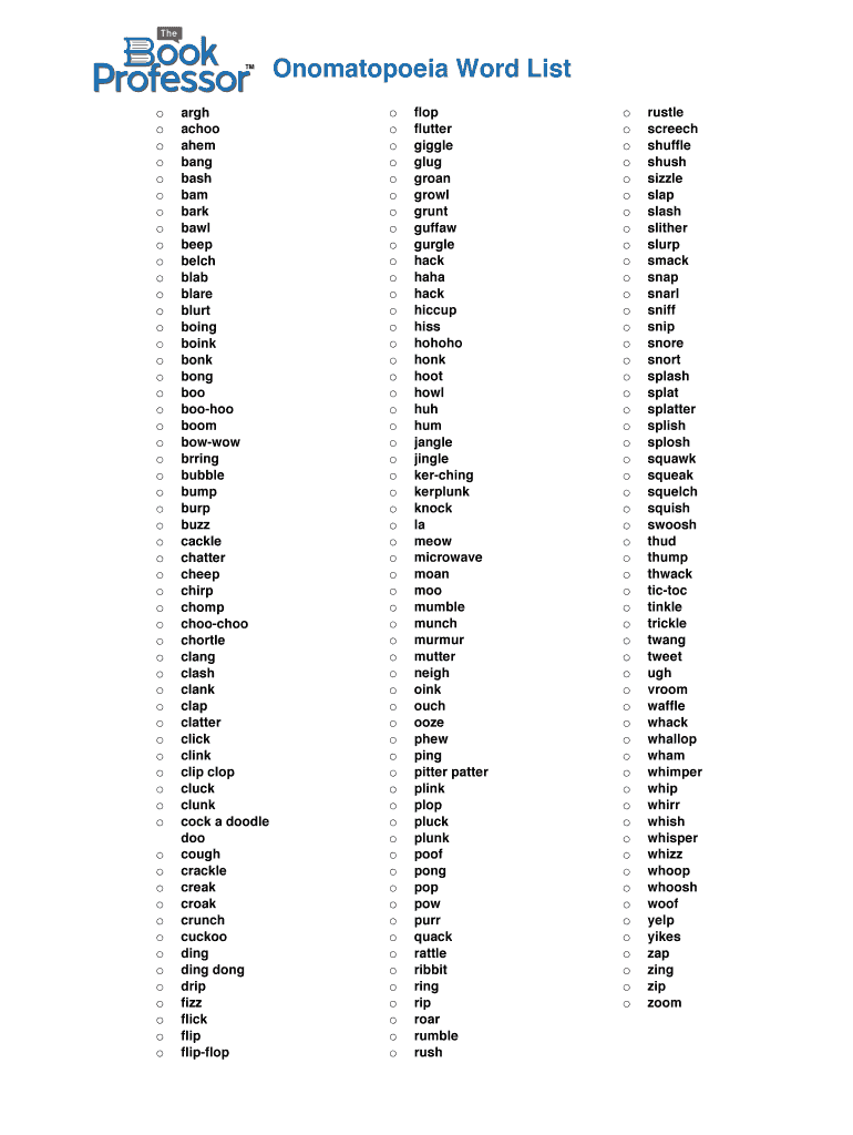 List of Onomatopoeia Words PDF  Form