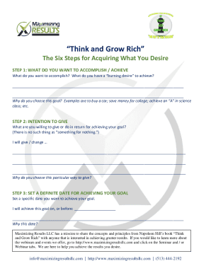 Think and Grow Rich 6 Steps Template  Form
