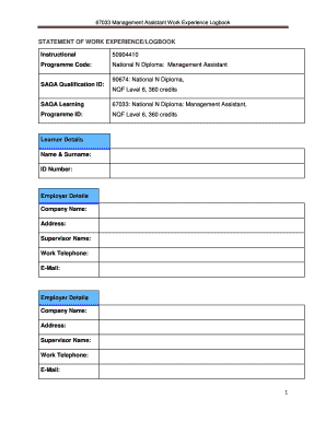 Management Assistant Logbook  Form