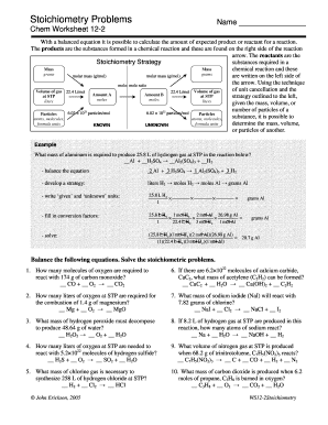 Stoichiometry Problems Chem Worksheet 12 2  Form