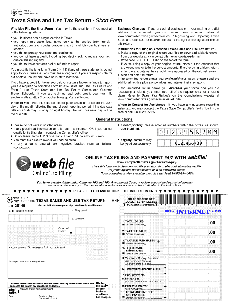  Texas State Comptroller Sales Tax Form 01 117 2018