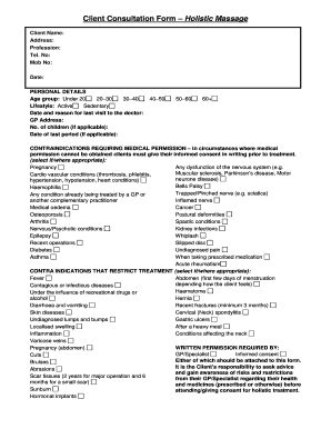 Massage Consultation Form