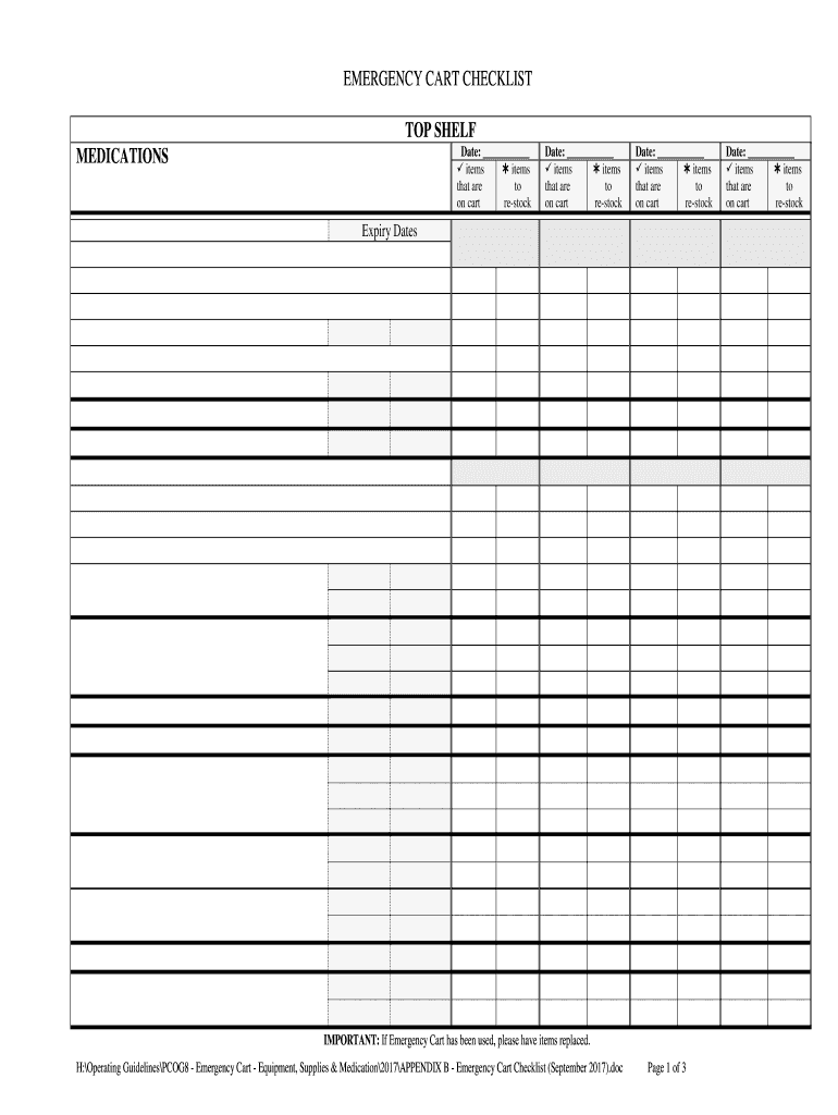  EMERGENCY CART CHECKLIST 2017-2024