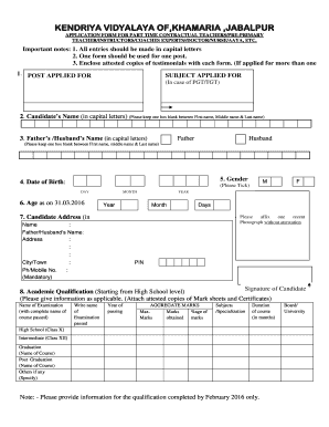 APPLICATION FORM for PART TIME CONTRACTUAL TEACHERSPRE PRIMARY