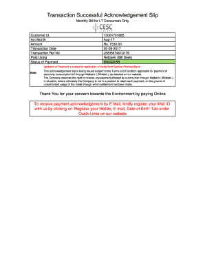 Transaction Successful Acknowledgement Slip  Form