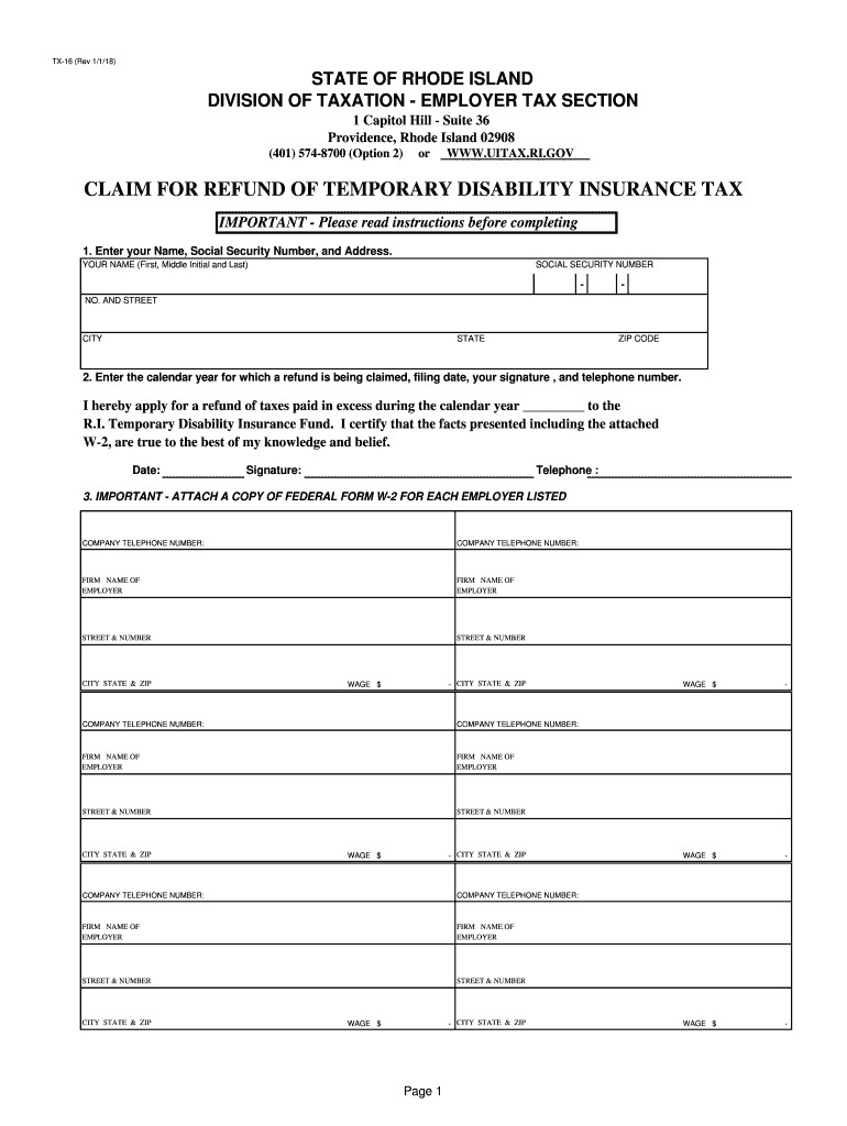  Ri Tdi Refund  Form 2018