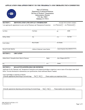 APPLICATION for APPOINTMENT to the PHARMACY and THERAPEUTICS COMMITTEE  Form