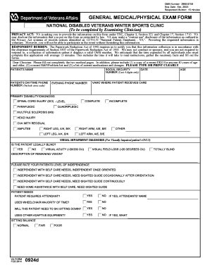 VA Form 0924d, NATIONAL DISABLED VETERANS WINTER SPORTS CLINIC 0924d, DISABLED, WINTER, SPORTS, CLINIC, Examining, Clinician, Me