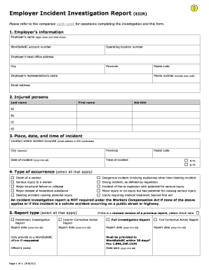 Employer Incident Investigation Report EIIR Form Refer to the Companion Quick Guide for Assistance Completing the Investigation 