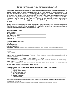 Landowner Prepared Forest Management Document  Form