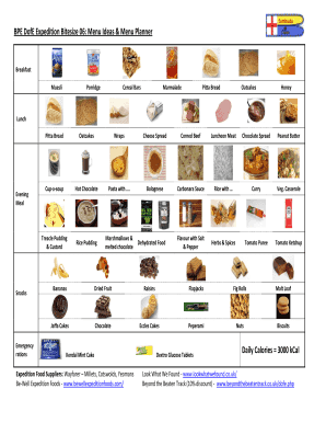 Dofe Meal Plan Template  Form