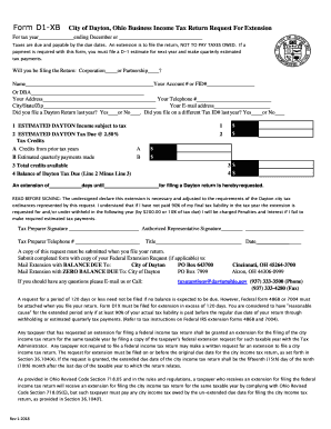 Form D1 X City of Dayton, Ohio Business Income Tax Return