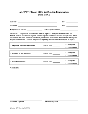 AADPRT Clinical Skills Verification Examination Form CSV 3