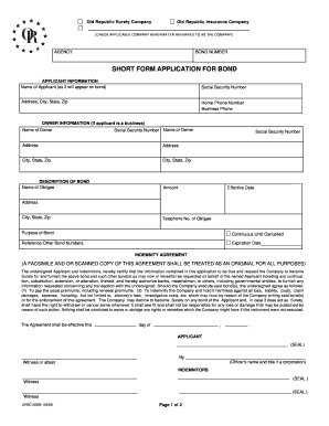 SHORT FORM APPLICATION for BOND Old