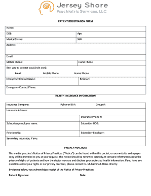 PATIENT REGISTRATION FORM HEALTH INSURANCE