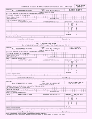 Pay in Slip SBI Haj Committee of India  Form