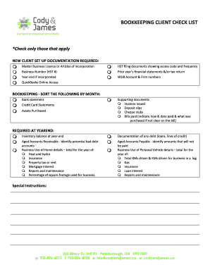 Bookkeeping Client Check List  Form