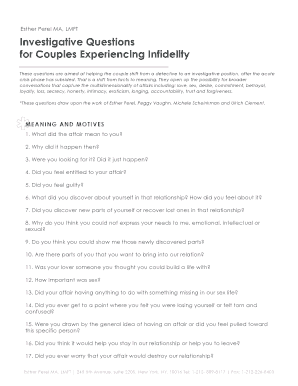 Investigative Questions for Couples Experiencing Infidelity  Form