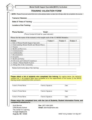  Training Validation Form 2017-2024