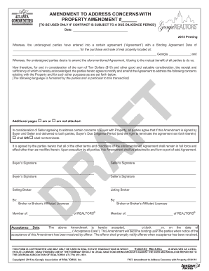 Amendment to Address Concerns  Form