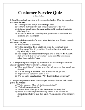 Customer Service Quiz Printable  Form