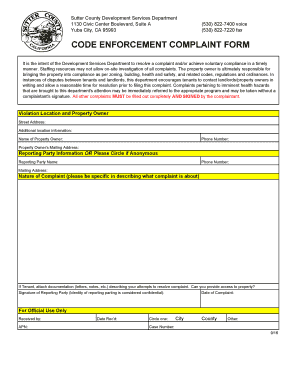 Code Enforcement Complaint Form XLS