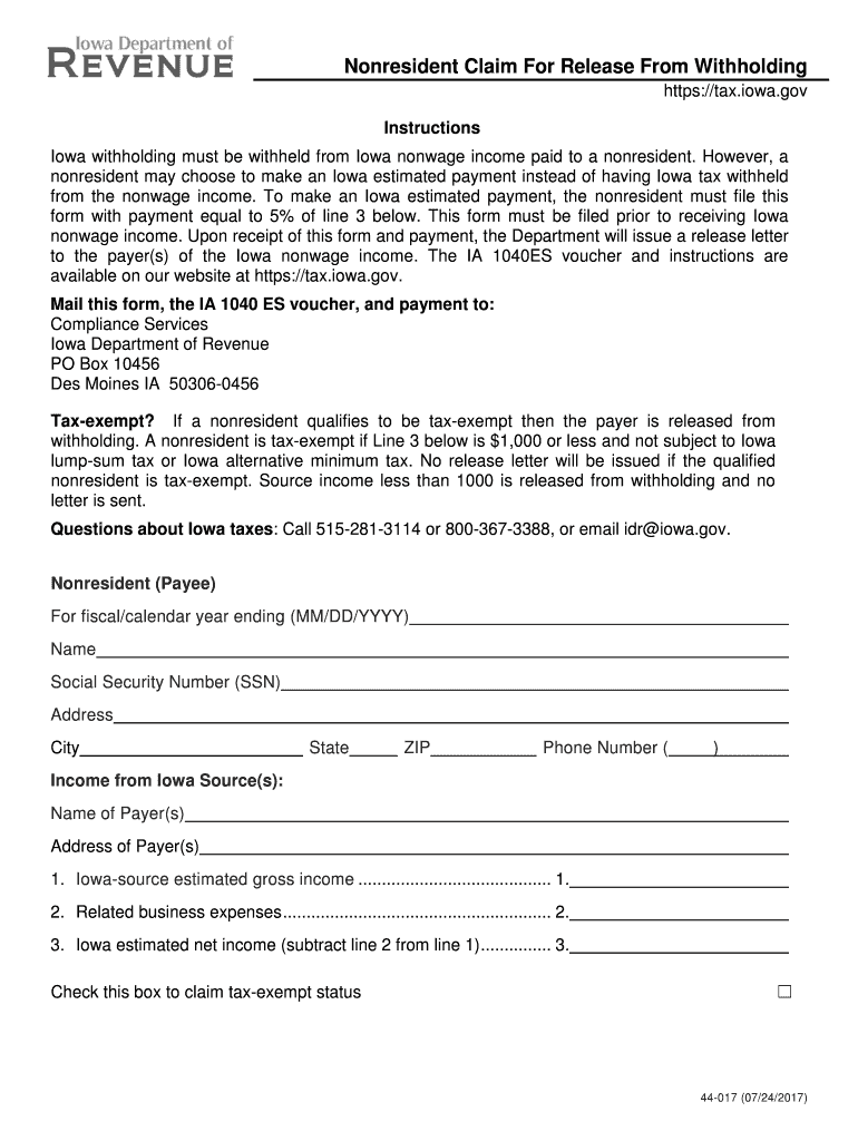  Iowa Withholding Form 2017