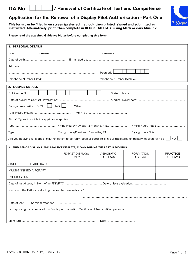 DA No Renewal Application for the Renewal of a Display Pilot  Form