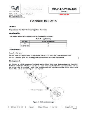 SB GA8 169 Inspection of the Main Undercarriage Axle Assembly  Form